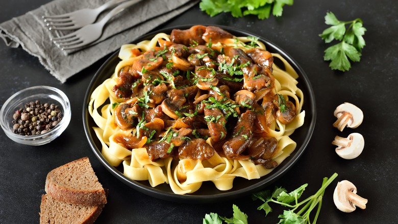 Beef stroganoff on a plate