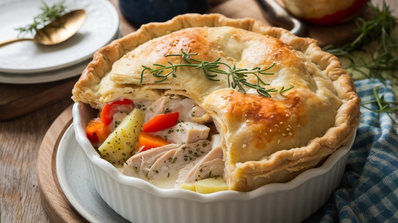 Chicken pot pie in a dish