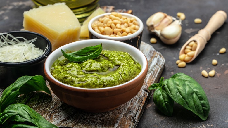 Basil pesto with ingredients