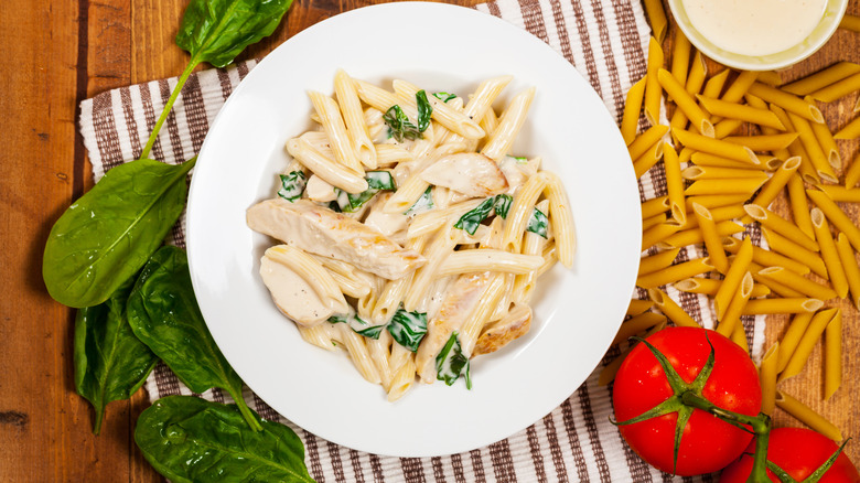 Bowl of chicken alfredo