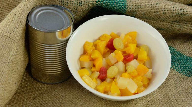 Fruit cocktail and a can