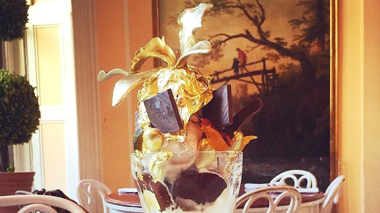 gold and chocolate sundae
