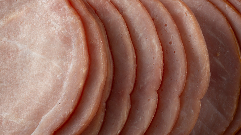 Close-up of sliced Canadian bacon