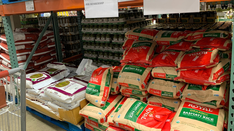 Bulk-sized bags of rice in Costco
