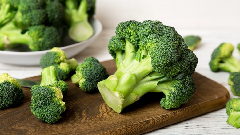 chopped broccoli on cutting board