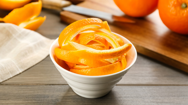 orange peels in small bowl
