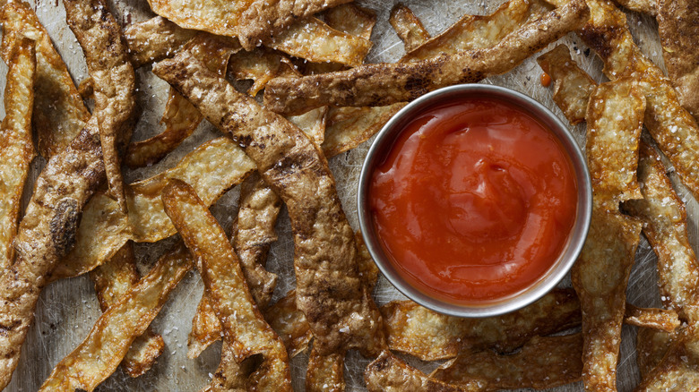 crispy potato skins and sauce