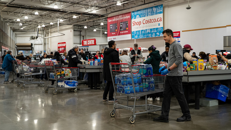 View of checkout lanes inside Costco