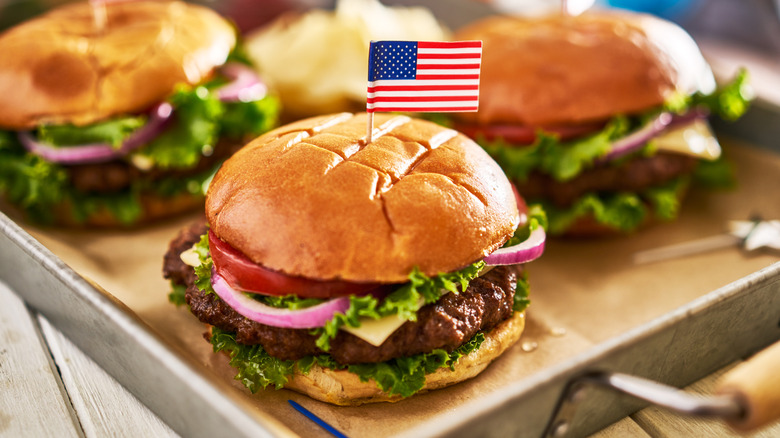 Cheeseburger with American flag toothpick