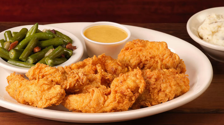 Chicken Critters with honey mustard sauce and a side of string beans