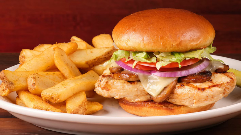 The Mushroom Jack Chicken Sandwich with a side of steak fries