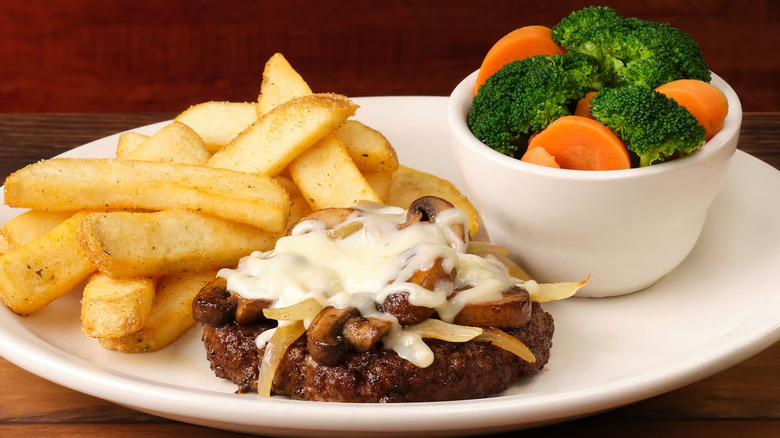 The Road Kill with a side of steak fries and mixed fresh vegetables