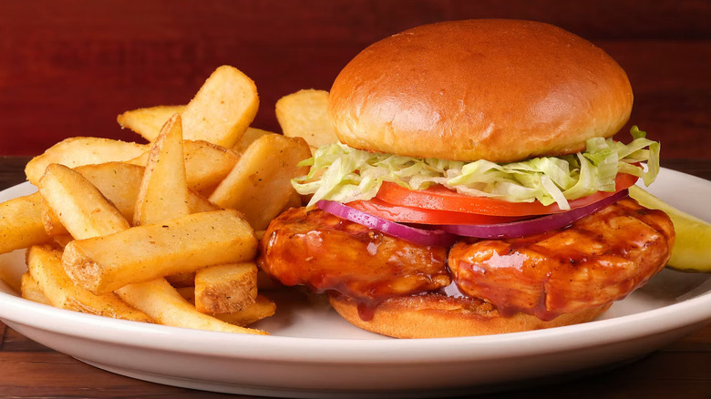 BBQ Chicken Sandwich with a side of steak fries