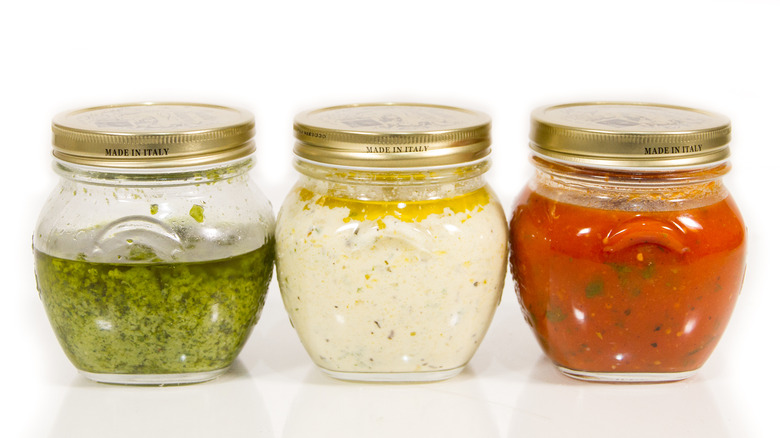 Pesto, Alfredo, and marinara jars