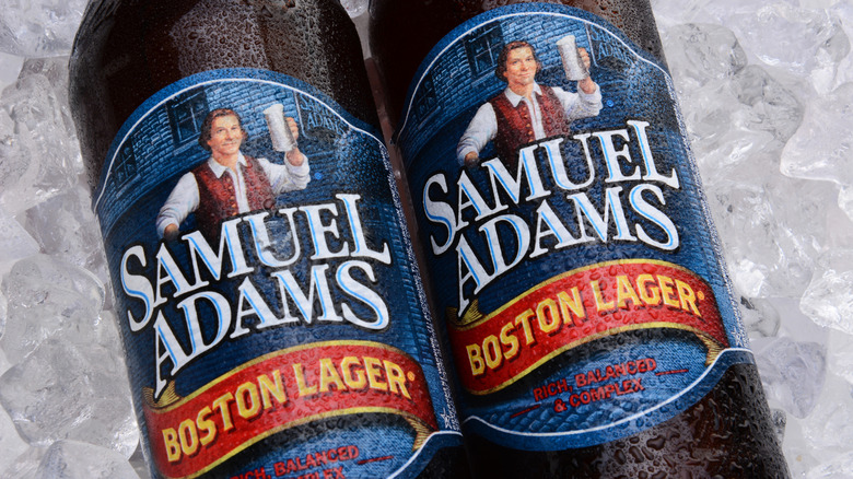 Bottles of Samuel Adams Boston Lager on a bed of ice