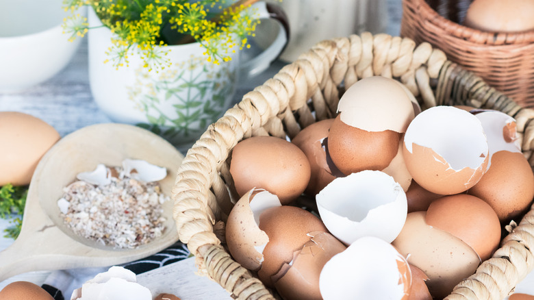 basket of broken egg shells