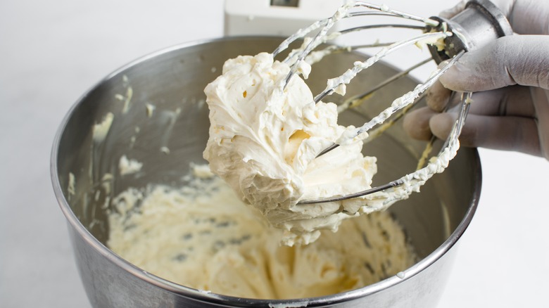 freshly made Russian buttercream on whisk