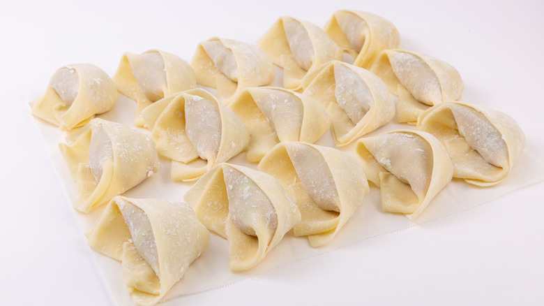 Lined of frozen wontons