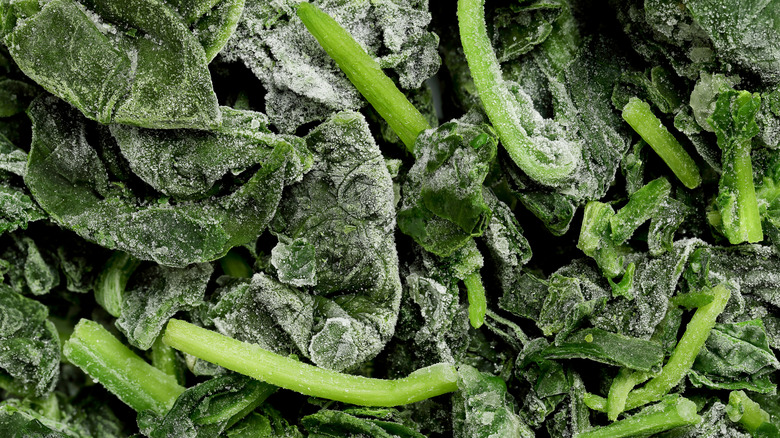A pile of frozen spinach