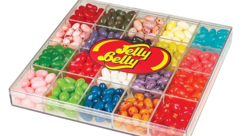 A Jelly Belly 20-Flavor Jelly Bean Gift Box against a white background.