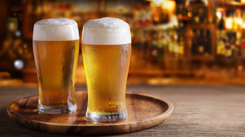two pints of lager beer
