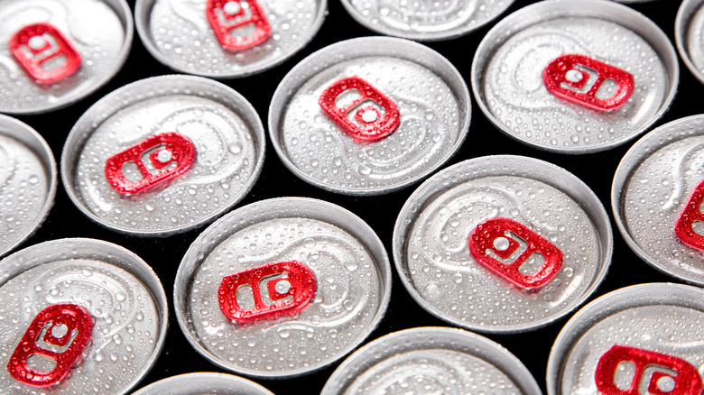 close-up of energy drink cans