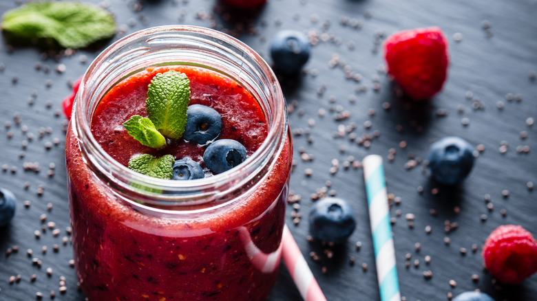 glass of berry fruit smoothie