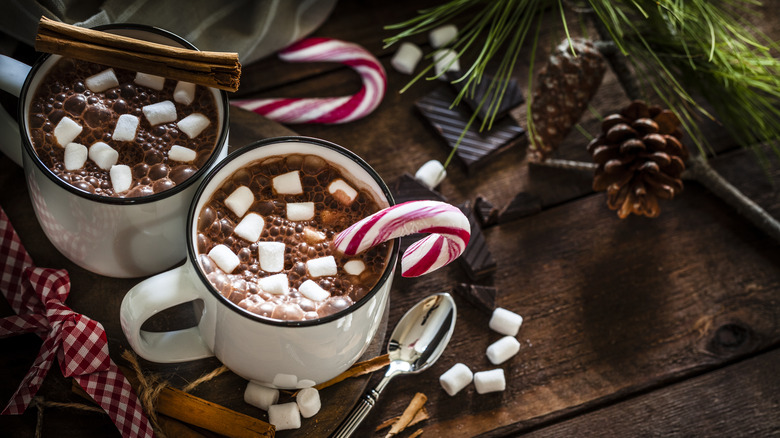 mugs of festive hot cocoa