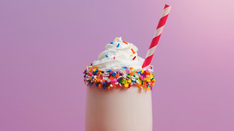 close-up of candy milkshake