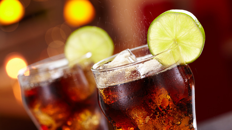 close-up of cola and lime