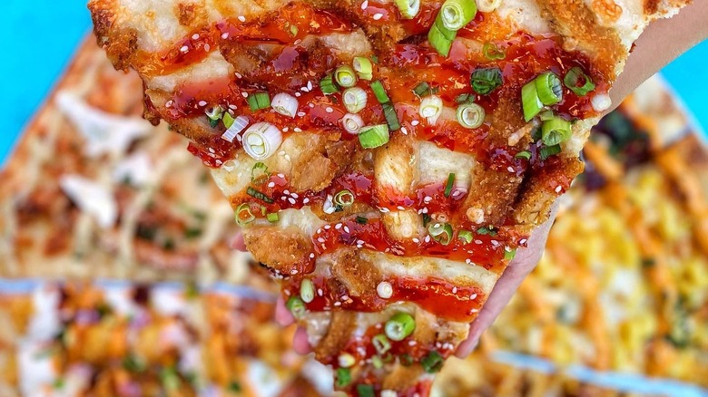 Pizza made with sweet chili sauce