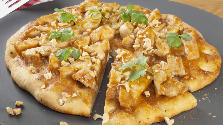 Pizza with thai peanut sauce