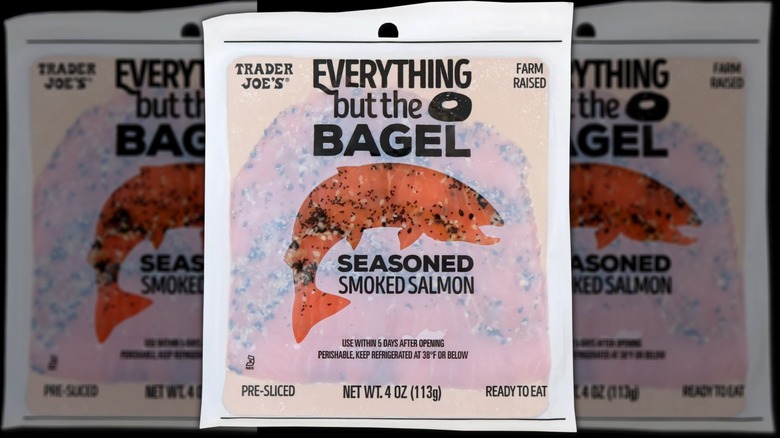 A package of Trader Joe's Everything But The Bagel Seasoned Smoked Salmon.