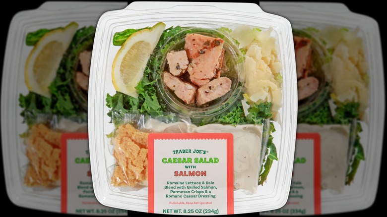 A container of Trader Joe's Caesar Salad with Salmon