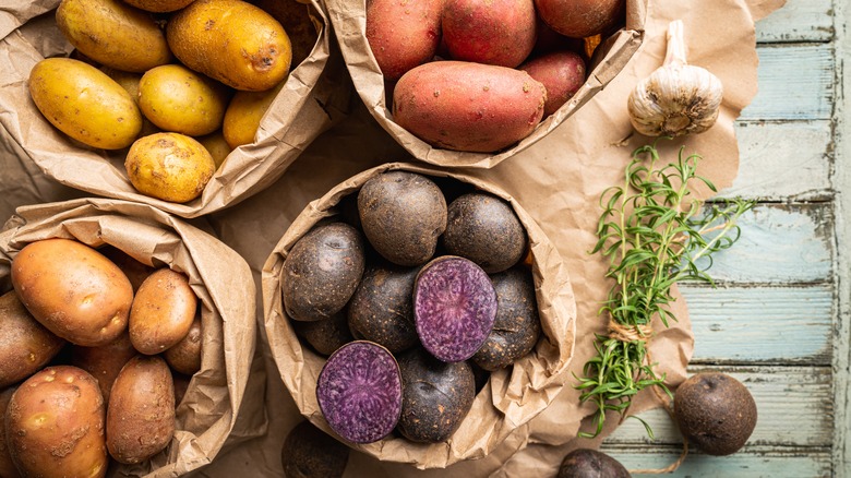 potato varieties in paper bags