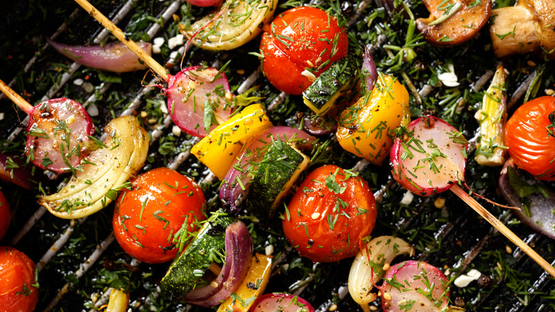 grilled vegetables on a skewer