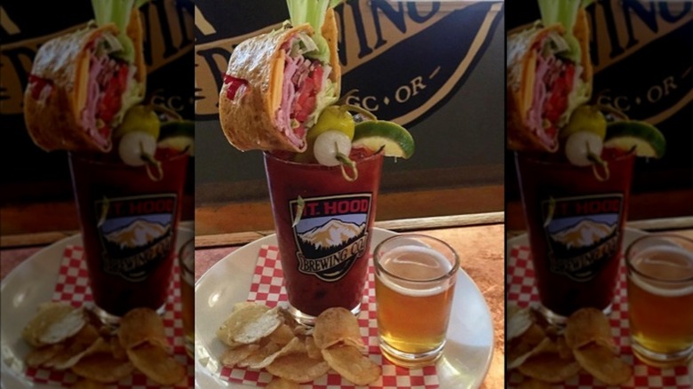 Bloody mary with a sandwich