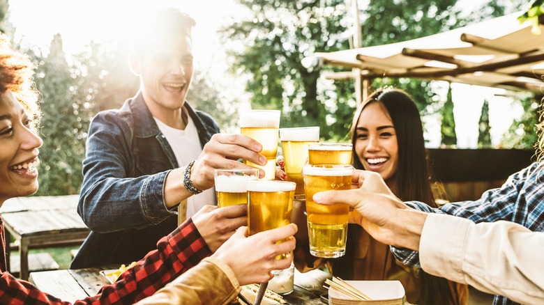 group of friends having a beer