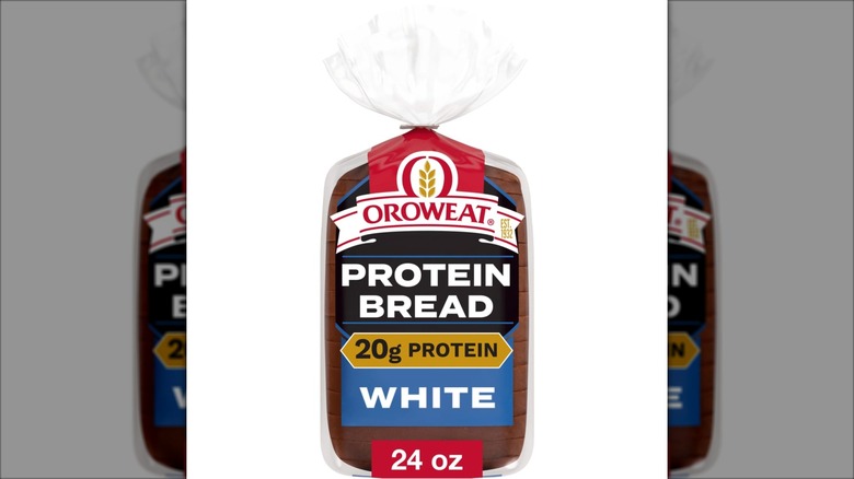 A package of Oroweat Protein White Bread against a white background.