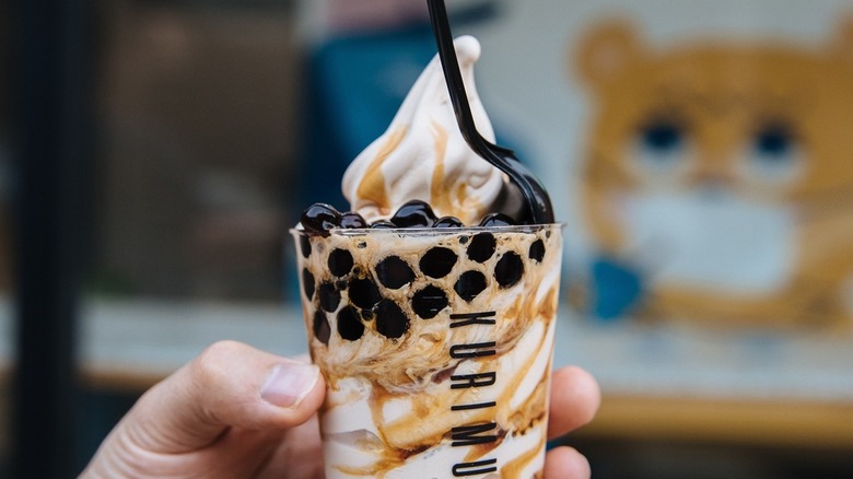 Tapioca pearls on ice cream