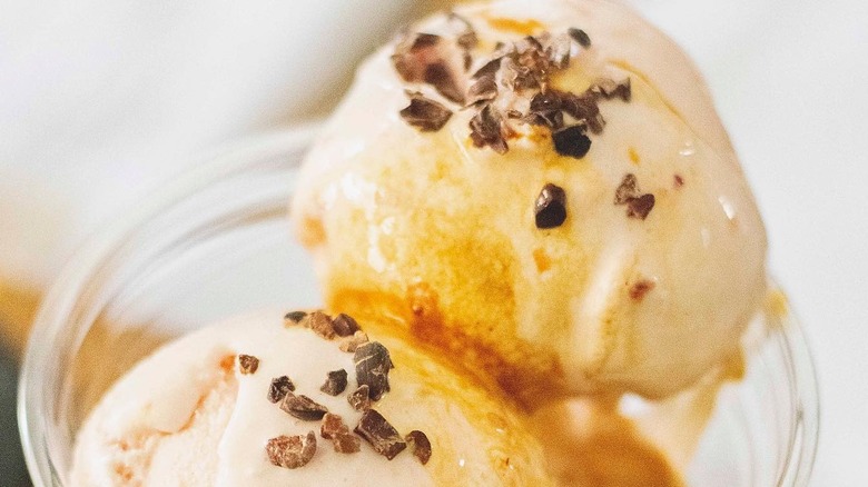 Cacao nibs on ice cream