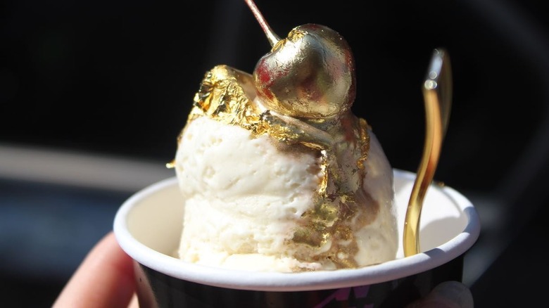 Gold leaf covered ice cream