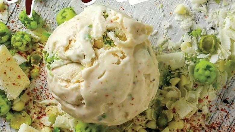 Wasabi peas on ice cream