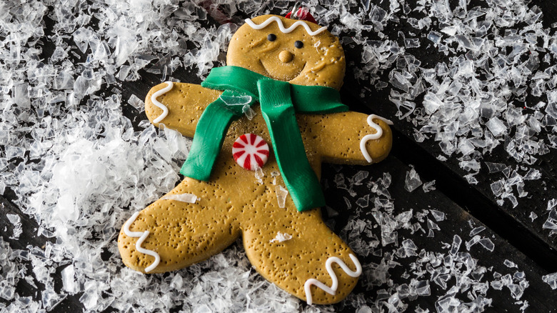 Holiday snow angel cookie in fake snow flakes