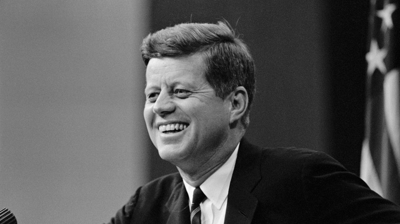 Black and white photo of President John F. Kennedy