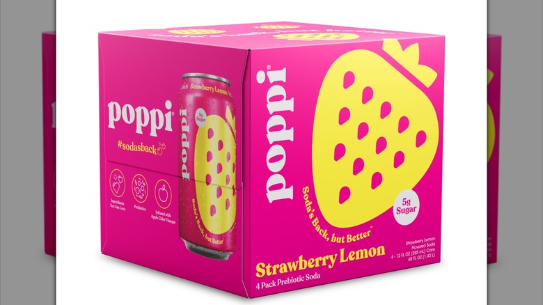 Poppi Strawberry Lemon Prebiotic Soda.