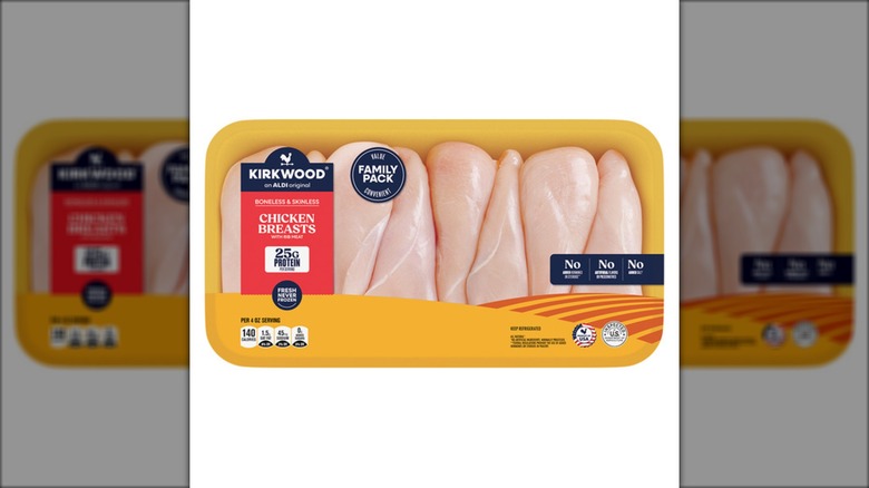 A Kirkwood Boneless & Skinless Chicken Breasts family pack.