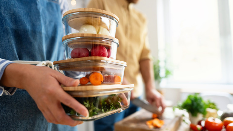 Couple prepping food
