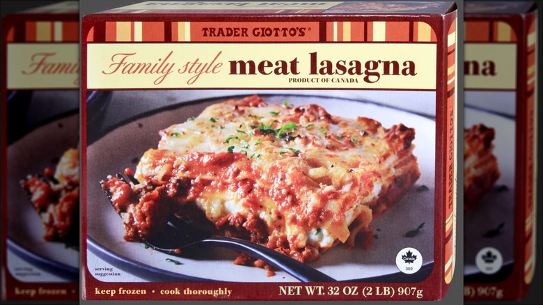 A package of Trader Joe's Family Style Meat Lasagna.