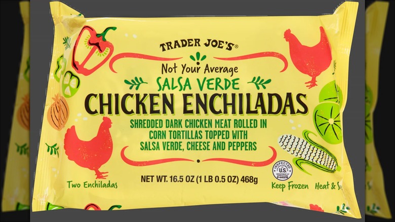A package of Trader Joe's Not Your Average Salsa Verde Chicken Enchiladas.